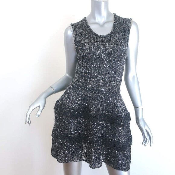 Alaia Archetypes Crino Sequin Mini Dress Marine/Silver Stretch Knit Size 38 NEW - Picture 1 of 10